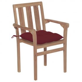 Scaune gradina cu perne verde, 2 buc., lemn masiv tec, bordo