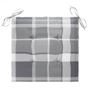 Scaune de gradina cu perne gri carouri, 4 buc., lemn masiv tec, multicolor