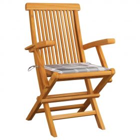 Scaune de gradina cu perne gri carouri, 4 buc., lemn masiv tec, multicolor