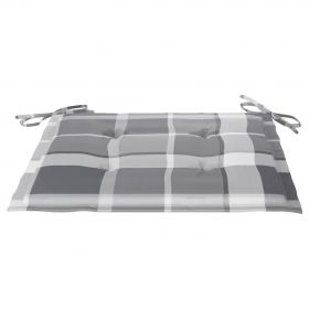 Scaune de gradina cu perne gri carouri, 4 buc., lemn masiv tec, multicolor