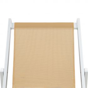 Scaune pliante de plaja, 2 buc., crem, aluminiu si textilena