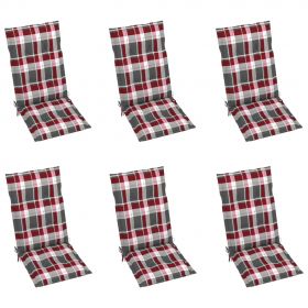 Scaune gradina perne model carouri rosii, 6 buc, lemn masiv tec