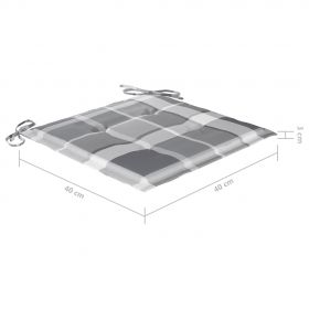 Scaune gradina, perne gri model carouri, 3 buc., lemn masiv tec, multicolor