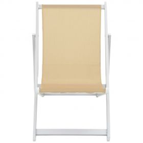 Scaune pliante de plaja, 2 buc., crem, aluminiu si textilena
