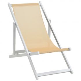 Scaune pliante de plaja, 2 buc., crem, aluminiu si textilena