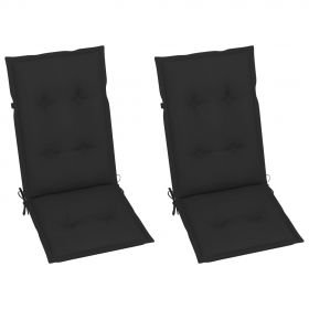 Scaune gradina cu perne negre, 2 buc., lemn masiv tec, negru