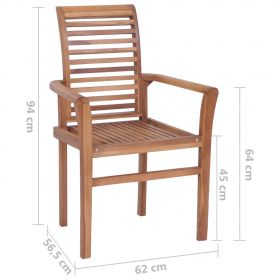 Scaune de masa, perne gri model carouri, 4 buc., lemn masiv tec, maro