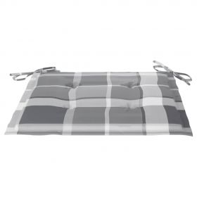 Scaune gradina, perne gri model carouri, 2 buc., lemn masiv tec