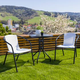 Masa gradina, otel negru/sticla securizata, diametru 60 cm, BORGEN TYP 1