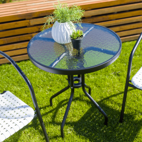 Masa gradina, otel negru/sticla securizata, diametru 60 cm, BORGEN TYP 1