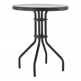 Masa gradina, otel negru/sticla securizata, diametru 60 cm, BORGEN TYP 1