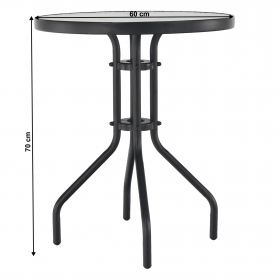Masa gradina, otel negru/sticla securizata, diametru 60 cm, BORGEN TYP 1