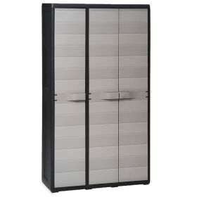 Dulap de depozitare pentru gradina cu 4 rafturi negru si gri,