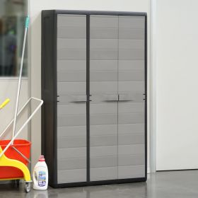 Dulap de depozitare pentru gradina cu 4 rafturi negru si gri,