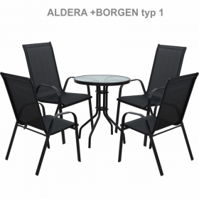 Masa gradina, otel negru/sticla securizata, diametru 60 cm, BORGEN TYP 1