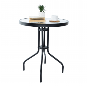 Masa gradina, otel negru/sticla securizata, diametru 60 cm, BORGEN TYP 1
