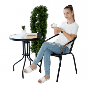 Masa gradina, otel negru/sticla securizata, diametru 60 cm, BORGEN TYP 1