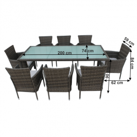 Set de gradina din 9 piese, gri, MENIBOR