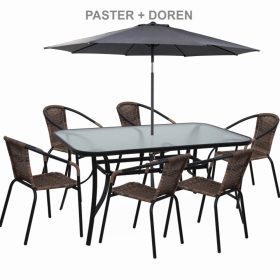 Scaun stivuibil, rachita sintetica maro/metal negru, DOREN