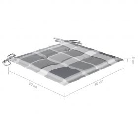 Scaune gradina, perne gri model carouri, 2 buc., lemn masiv tec