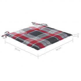 Scaune gradina perne rosu model carouri, 2 buc., lemn masiv tec