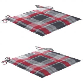 Scaune gradina perne rosu model carouri, 2 buc., lemn masiv tec