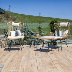 Set de gradina din 5 piese din ratan, banda neagra / naturala / bej / alb-negru, VASAL