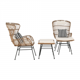 Set de gradina din 5 piese din ratan, banda neagra / naturala / bej / alb-negru, VASAL