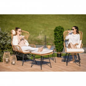 Set de gradina din 5 piese din ratan, banda neagra / naturala / bej / alb-negru, VASAL