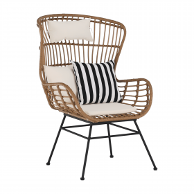 Set de gradina din 5 piese din ratan, banda neagra / naturala / bej / alb-negru, VASAL