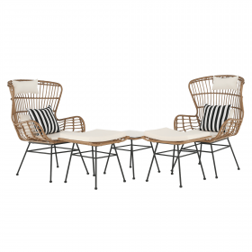 Set de gradina din 5 piese din ratan, banda neagra / naturala / bej / alb-negru, VASAL