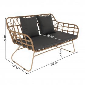 Set de gradina din 4 piese din ratan, natural / gri, TAJRO