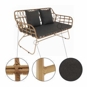 Set de gradina din 4 piese din ratan, natural / gri, TAJRO