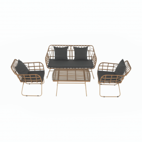 Set de gradina din 4 piese din ratan, natural / gri, TAJRO