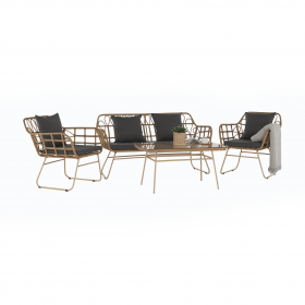 Set de gradina din 4 piese din ratan, natural / gri, TAJRO