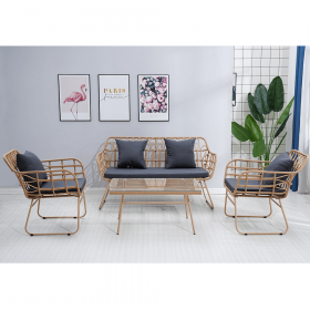Set de gradina din 4 piese din ratan, natural / gri, TAJRO