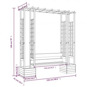 Pergola de gradina cu banca si jardiniera lemn masiv pin tratat