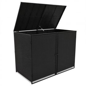 Magazie dubla pentru pubele, poliratan, negru, 148 x 80 x 111 cm
