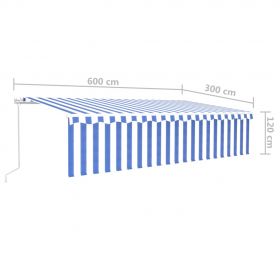 Copertina retractabila manual cu stor/LED, albastru/alb, 6 x 3 m