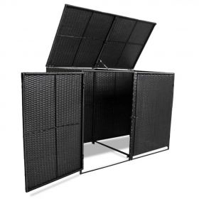 Magazie dubla pentru pubele, poliratan, negru, 148 x 80 x 111 cm