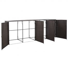Magazie de pubele cvadrupla, maro, 305 x 78 x 120 cm, poliratan