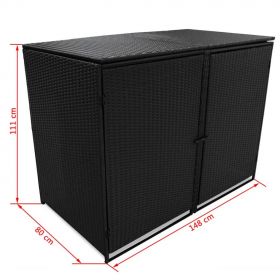 Magazie dubla pentru pubele, poliratan, negru, 148 x 80 x 111 cm