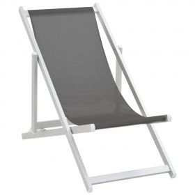 Scaune pliante de plaja, 2 buc., gri, aluminiu si textilena