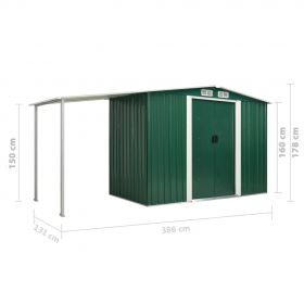 Sopron de gradina cu usi glisante, 386 x 131 x 178 cm, otel