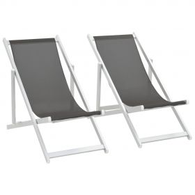 Scaune pliante de plaja, 2 buc., gri, aluminiu si textilena