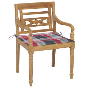 Scaune gradina perne rosu model carouri, 2 buc., lemn masiv tec