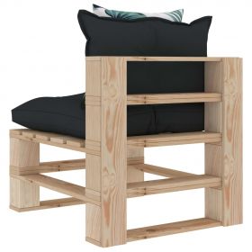 Canapea gradina din paleti, mijloc, perne antracit/floral, lemn