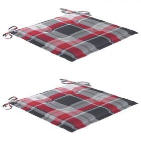 Scaune gradina perne rosu model carouri, 2 buc., lemn masiv tec
