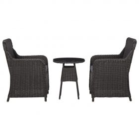 Set mobilier bistro de gradina cu perne 3 piese negru poliratan