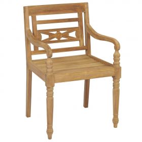 Scaune Batavia perne gri model carouri, 2 buc., lemn masiv tec, multicolor